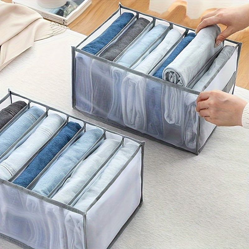 Space-Saving 7-Compartment Fabric Organizer with Handle - Washable Drawer Divider for Jeans, T-Shirts & Folded Apparel Storage