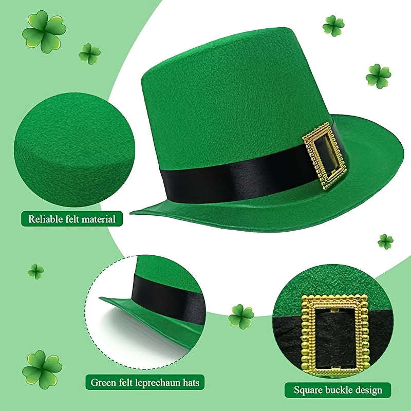 1pc St. Patrick'S Day Green Felt Top Hat with Irish Belt and Square Buckle Design - No Feathers, Electricity-Free, Festive Magician Hat for Stage Performance and Holiday Celebrations