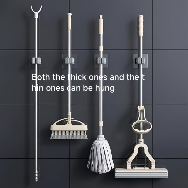 Easy to Install 6-Pack Modern Heavy-Duty Plastic Wall-Mount Mop & Broom Holders, Space-Saving Storage Hangers for Bathroom & Kitchen