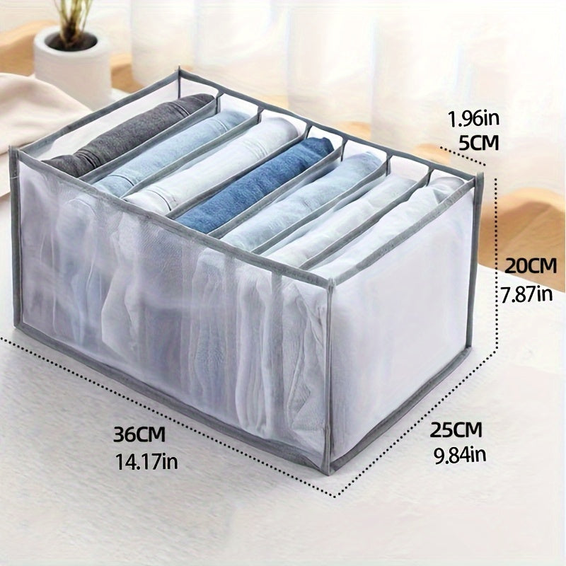 Space-Saving 7-Compartment Fabric Organizer with Handle - Washable Drawer Divider for Jeans, T-Shirts & Folded Apparel Storage