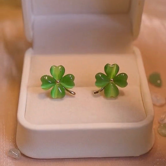 Lucky 4-Leaf Clover Stud Earrings - Vibrant Green Synthetic Opal, Hypoallergenic & Nickel-Free, Perfect St. Patrick's Day Gift for Women and Girls, Quirky Earrings