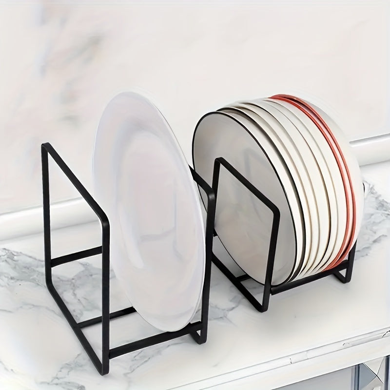 1pc Vertical Plate Holder, Kitchen Counter Dish Organizer, Cupboard Storage Rack for Small Cutting Boards and Pot Lids, Home Accessories