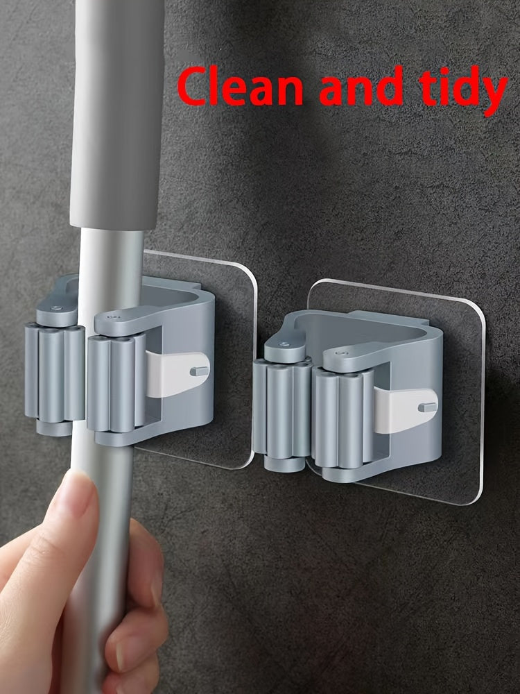 Easy to Install 6-Pack Modern Heavy-Duty Plastic Wall-Mount Mop & Broom Holders, Space-Saving Storage Hangers for Bathroom & Kitchen