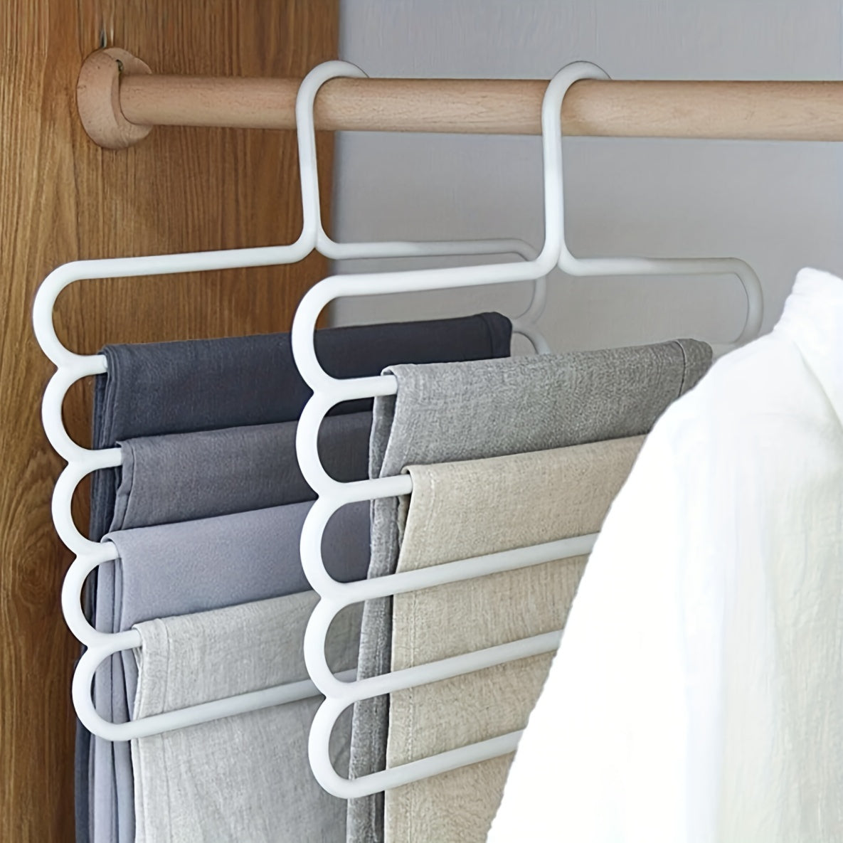 Space-Saving Multi-Layer Pants Rack - Anti-Slip, Adjustable Design for Clothes, Scarves & Accessories - Durable Plastic Wardrobe Organizer for Closet and Laundry Room