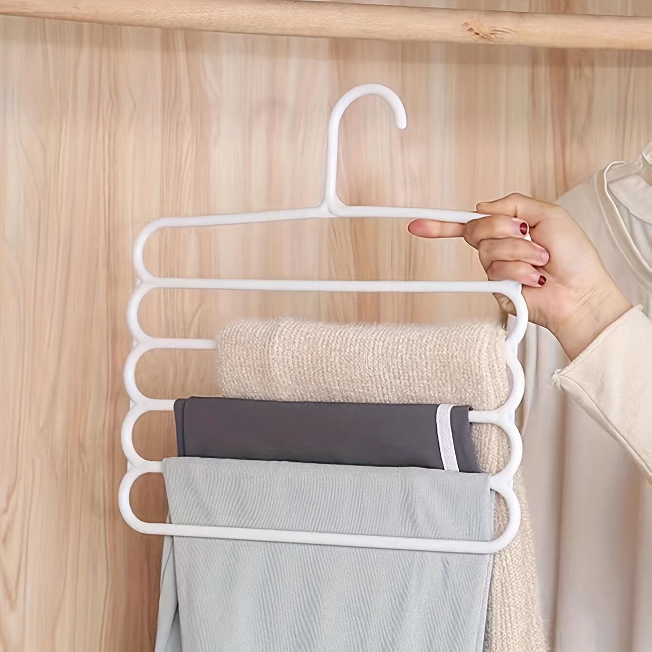 Space-Saving Multi-Layer Pants Rack - Anti-Slip, Adjustable Design for Clothes, Scarves & Accessories - Durable Plastic Wardrobe Organizer for Closet and Laundry Room