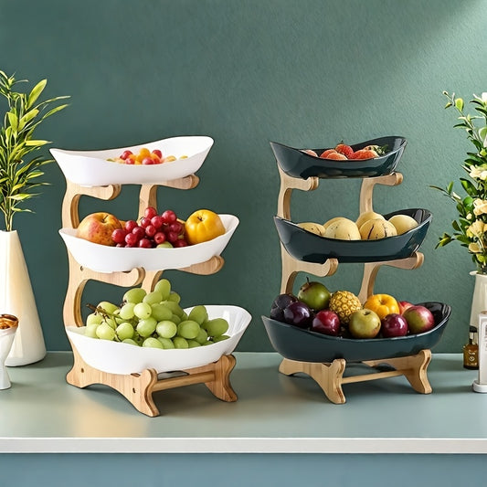 3-Tier Modern Creative Fruit Stand, Plastic Snack Storage Display Rack, Home Decor Shelf for Kitchen and Dining Room - Multi-Layer Tray Set for Fruits, Snacks, and Desserts - Ideal Christmas Gift