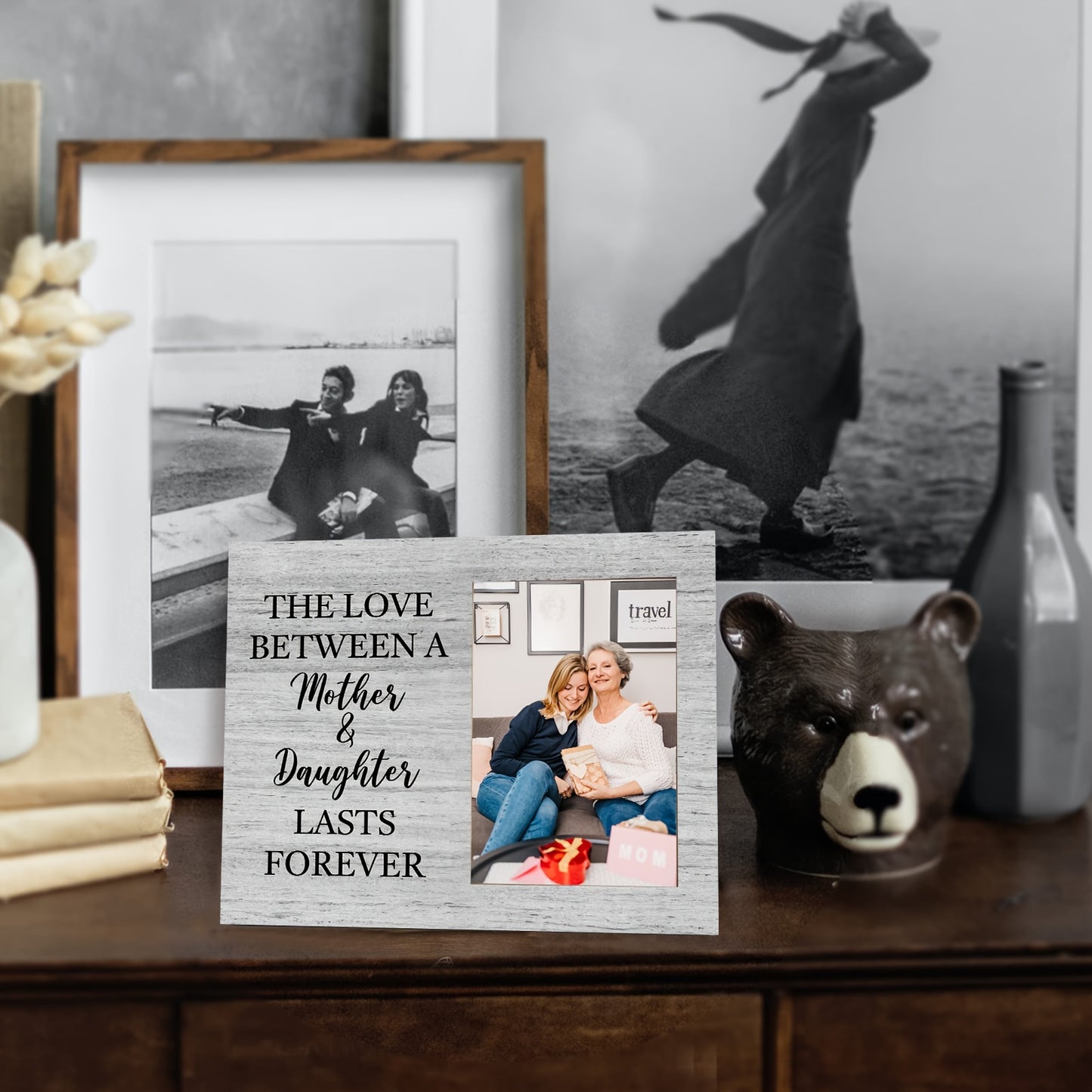 1pc Family Wooden Tabletop Picture Frame - The Love Between A Mother And Daughter Last Forever Photo Frame For Mom Wife Birthday Christmas Gift Fit 4*6 Inch