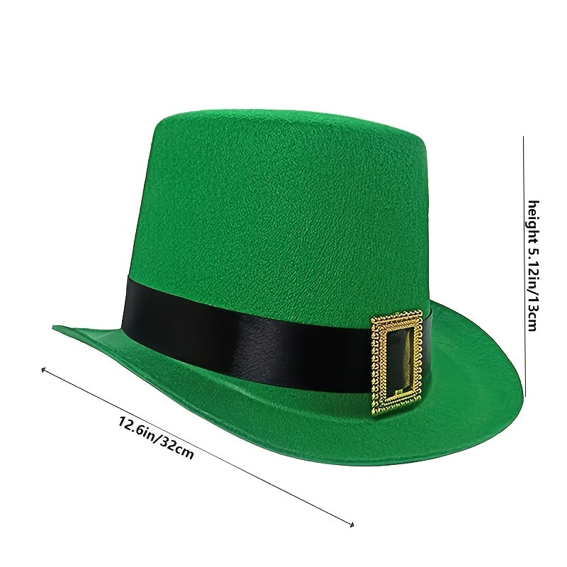 1pc St. Patrick'S Day Green Felt Top Hat with Irish Belt and Square Buckle Design - No Feathers, Electricity-Free, Festive Magician Hat for Stage Performance and Holiday Celebrations