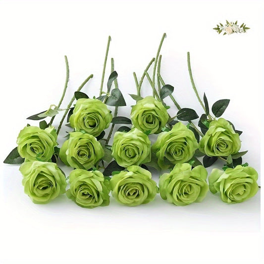 6pcs Lifelike Green fabric Rose Bouquets - Perfect for Home, Wedding Centerpieces & Office Decor | Ideal for Christmas, Valentine's Day & St. Patrick's Day