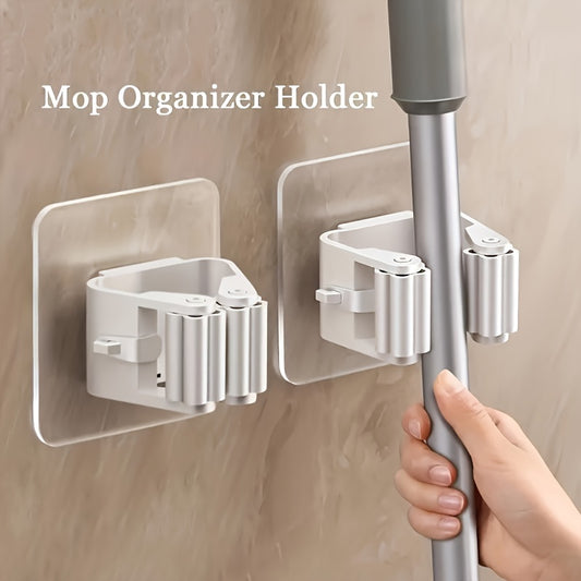 Durable Space-Saving Wall-Mounted Mop Organizer Holder - Storage Rack for Sponges, Mops, and Brooms - Ideal for Bathroom, Bedroom, Living Room, Entryway - Home and Dorm Utility Hook Hanger