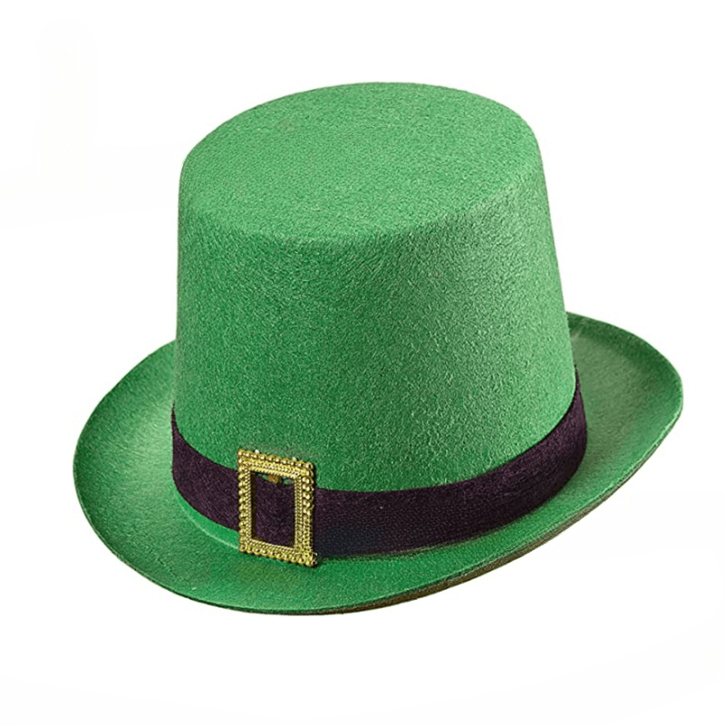 1pc St. Patrick'S Day Green Felt Top Hat with Irish Belt and Square Buckle Design - No Feathers, Electricity-Free, Festive Magician Hat for Stage Performance and Holiday Celebrations