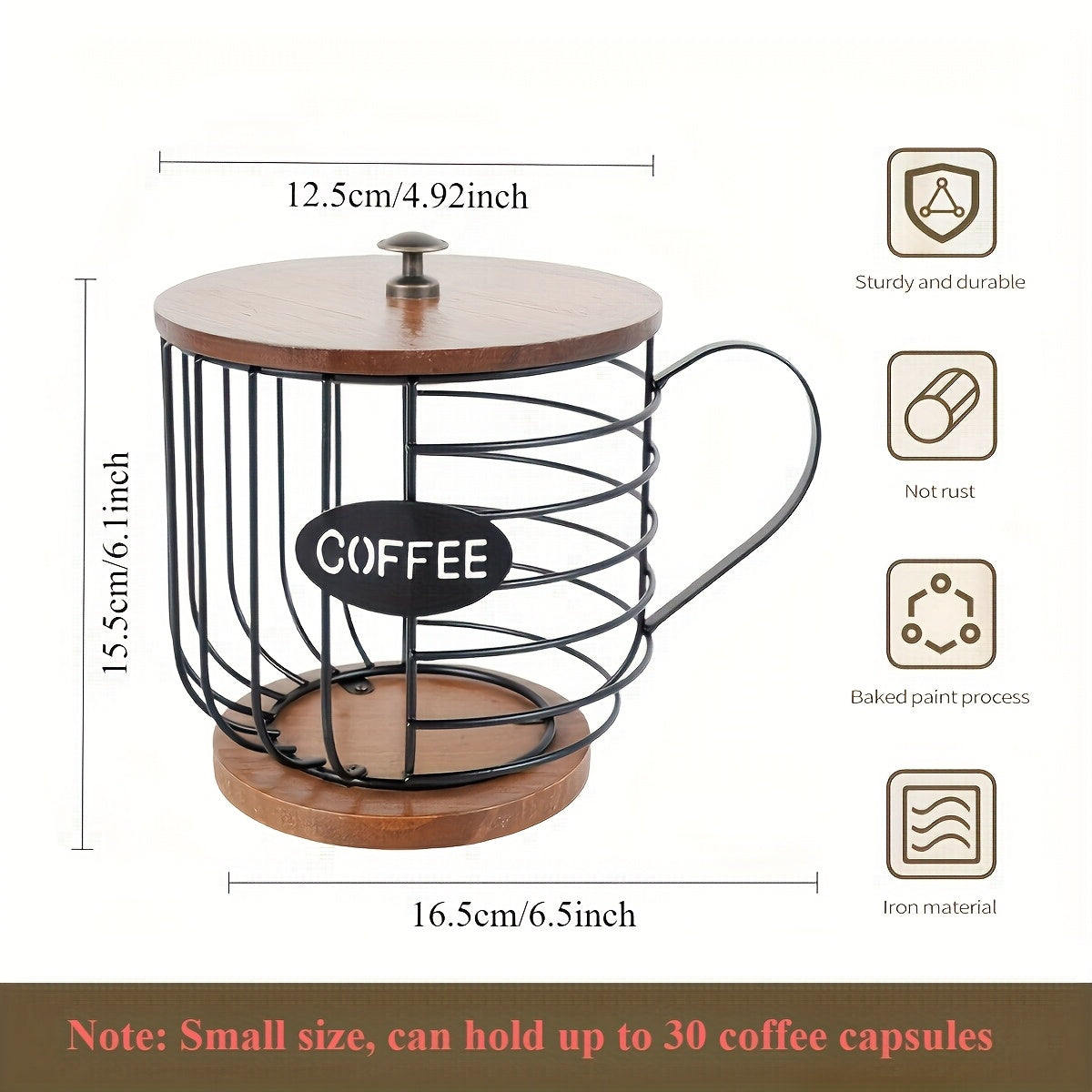 [Wooden Base Espresso Capsule Holder] Large Capacity Coffee Pod Holder with Wooden Base - Modern, Anti-Scratch Metal Wire Basket for Espresso Capsules & Pods - Perfect for Kitchen, Bar, and Restaurant Decor