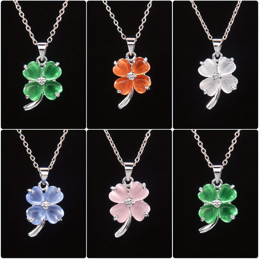 1pc St. Patrick'S Day Classic Green Clover Pendant Necklace, Acrylic Mosaic, Alloy Charm, 201 Stainless Steel, Party Favor Gift for Family and Friends