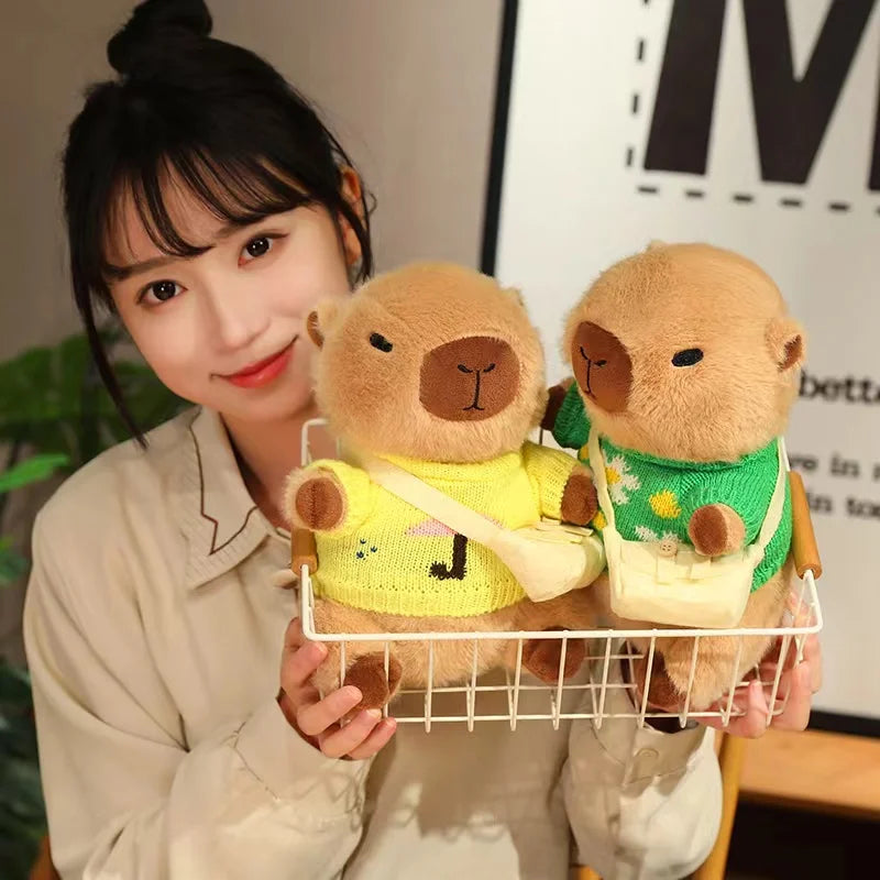 23cm Cute Capybara Wearing Sweater Doll Plush Toy Pillow Soft Filling Home Decoration Accompanying Dolls Children Girls Gifts