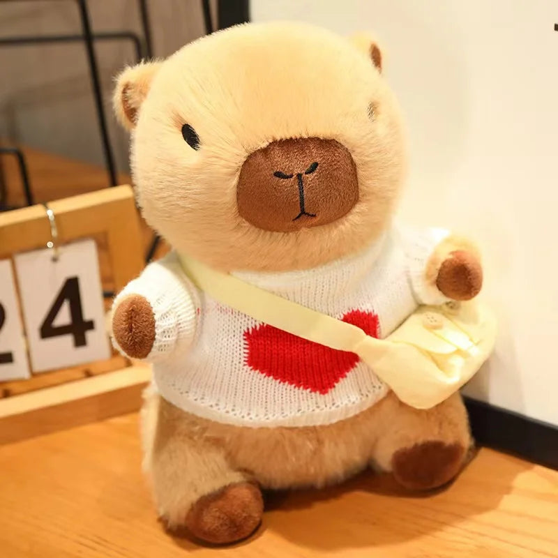 23cm Cute Capybara Wearing Sweater Doll Plush Toy Pillow Soft Filling Home Decoration Accompanying Dolls Children Girls Gifts