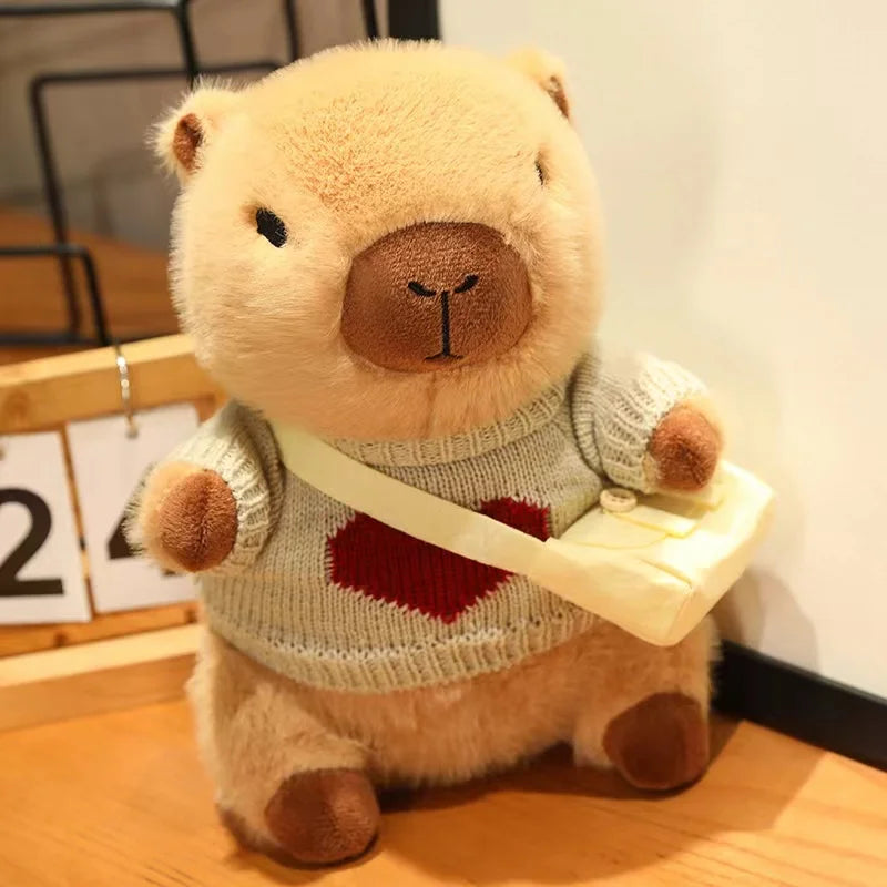 23cm Cute Capybara Wearing Sweater Doll Plush Toy Pillow Soft Filling Home Decoration Accompanying Dolls Children Girls Gifts