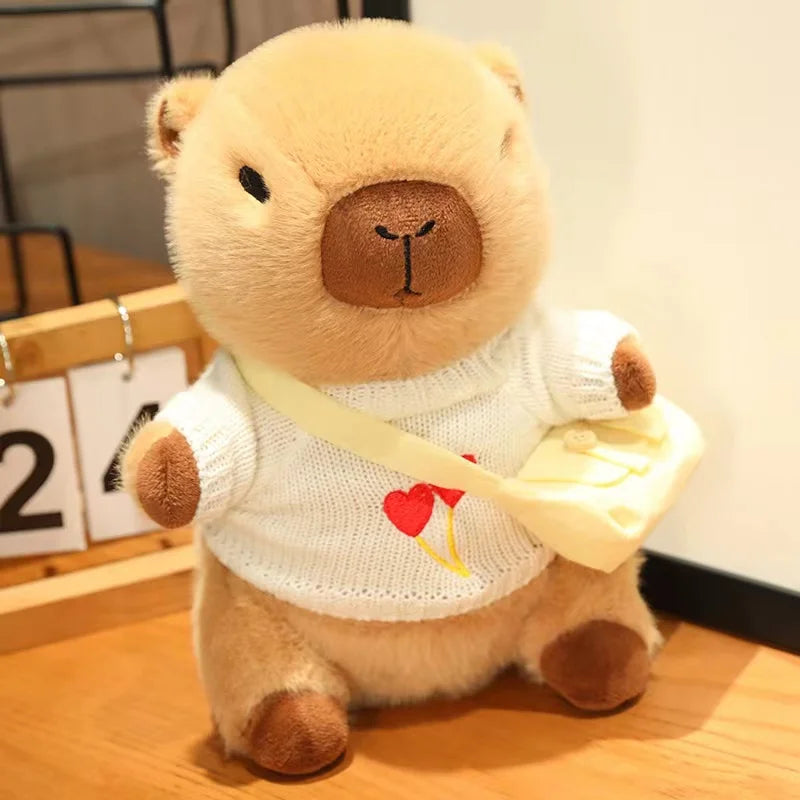 23cm Cute Capybara Wearing Sweater Doll Plush Toy Pillow Soft Filling Home Decoration Accompanying Dolls Children Girls Gifts