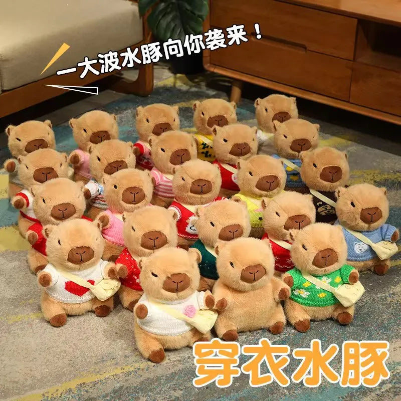 23cm Cute Capybara Wearing Sweater Doll Plush Toy Pillow Soft Filling Home Decoration Accompanying Dolls Children Girls Gifts