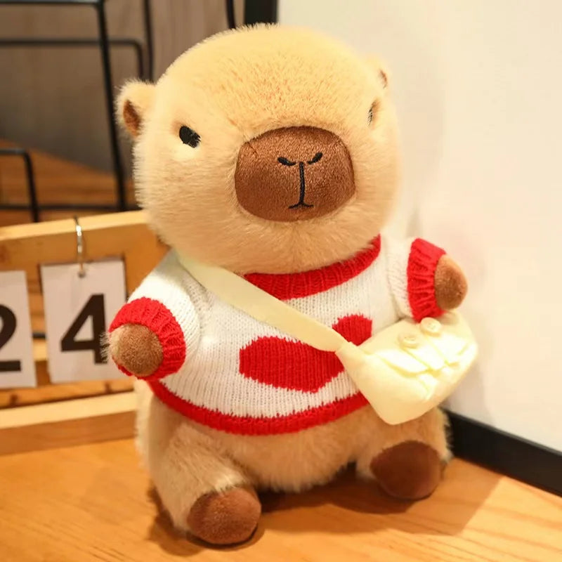 23cm Cute Capybara Wearing Sweater Doll Plush Toy Pillow Soft Filling Home Decoration Accompanying Dolls Children Girls Gifts