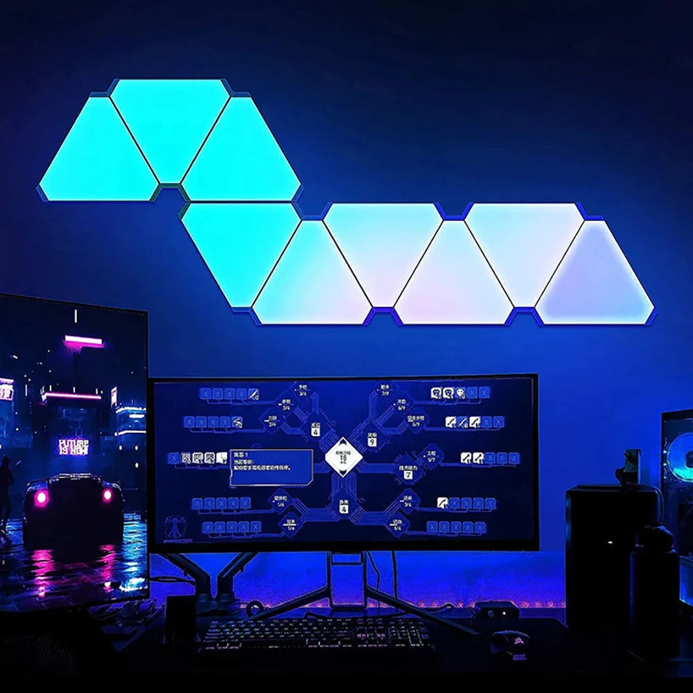 LED Triangle Quantum Light APP Controls RGB Wall Lights Pickup Rhythm Background Lights Computer Games Bedroom Decorations