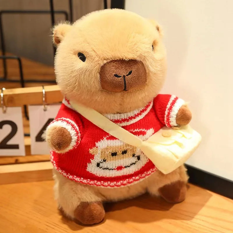 23cm Cute Capybara Wearing Sweater Doll Plush Toy Pillow Soft Filling Home Decoration Accompanying Dolls Children Girls Gifts