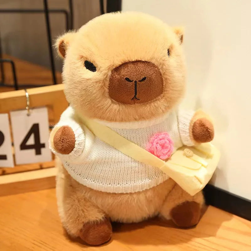 23cm Cute Capybara Wearing Sweater Doll Plush Toy Pillow Soft Filling Home Decoration Accompanying Dolls Children Girls Gifts