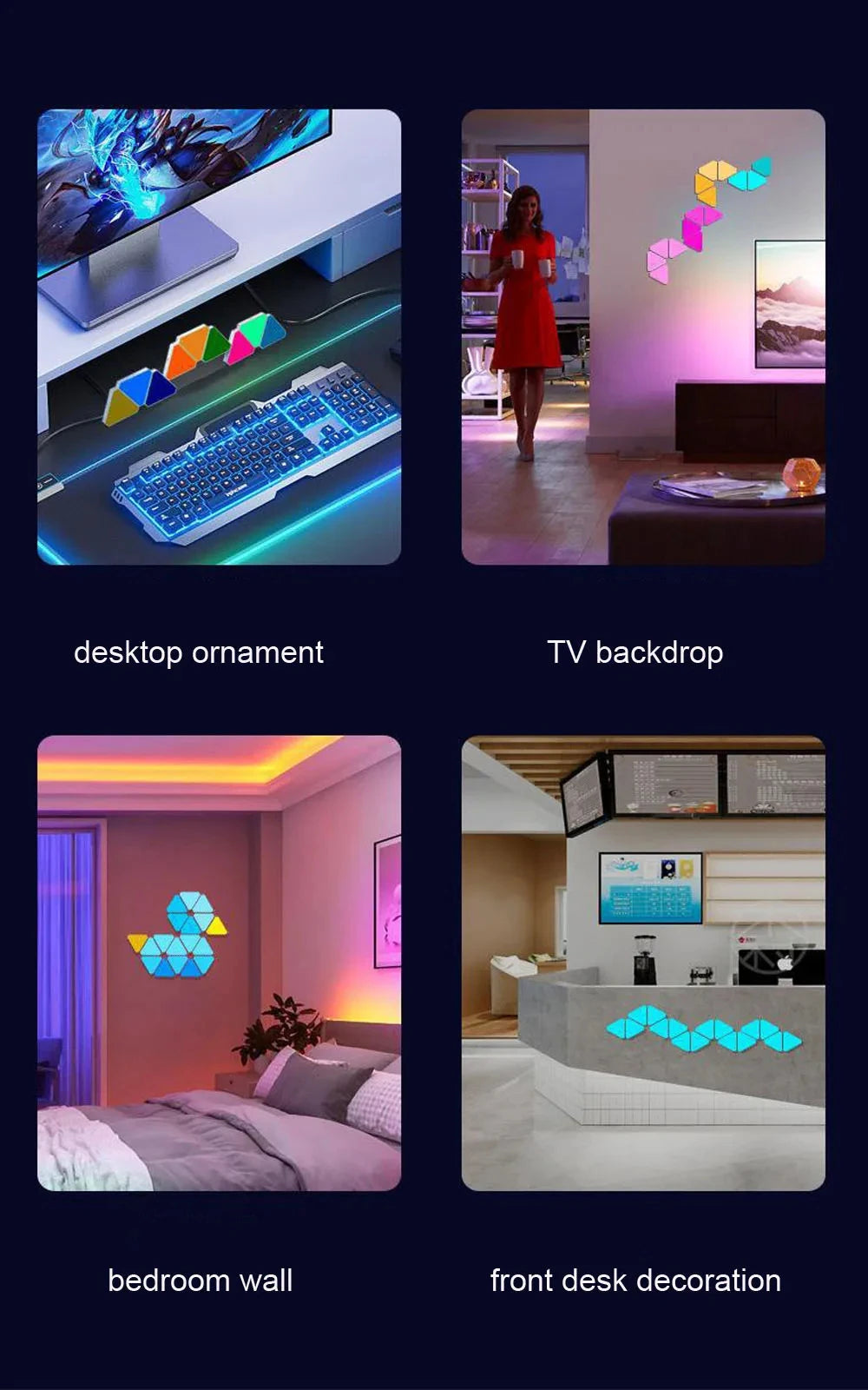 LED Triangle Quantum Light APP Controls RGB Wall Lights Pickup Rhythm Background Lights Computer Games Bedroom Decorations