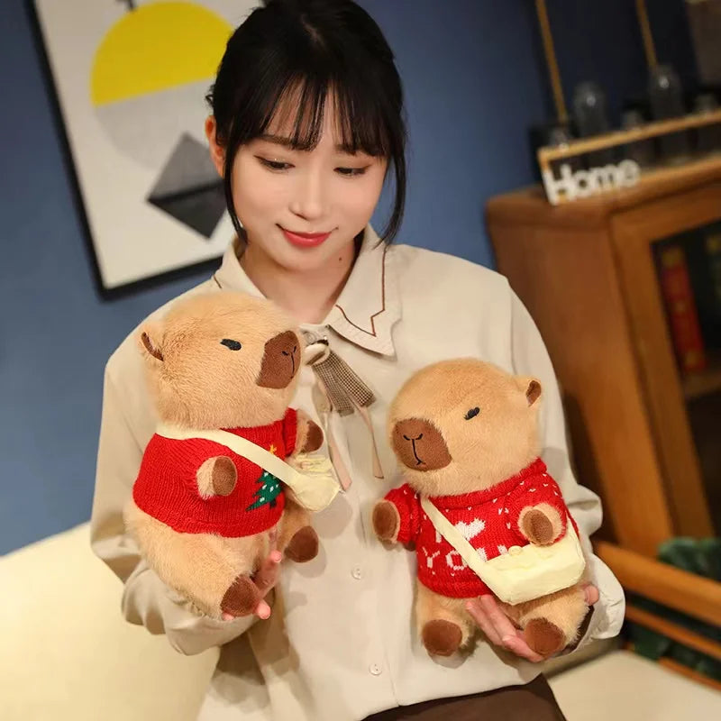 23cm Cute Capybara Wearing Sweater Doll Plush Toy Pillow Soft Filling Home Decoration Accompanying Dolls Children Girls Gifts