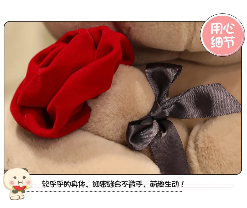 Kawaii Teddy Bear with Roses Plush Toy Soft Bear Stuffed Doll Romantic Gift for Lover Home Decor Valentine's Day Gifts for Girls