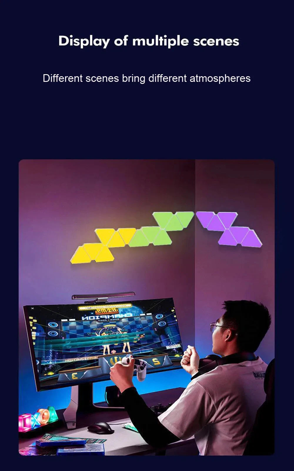 LED Triangle Quantum Light APP Controls RGB Wall Lights Pickup Rhythm Background Lights Computer Games Bedroom Decorations