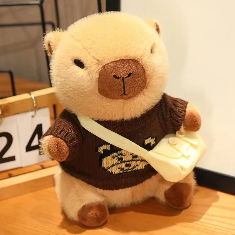 23cm Cute Capybara Wearing Sweater Doll Plush Toy Pillow Soft Filling Home Decoration Accompanying Dolls Children Girls Gifts