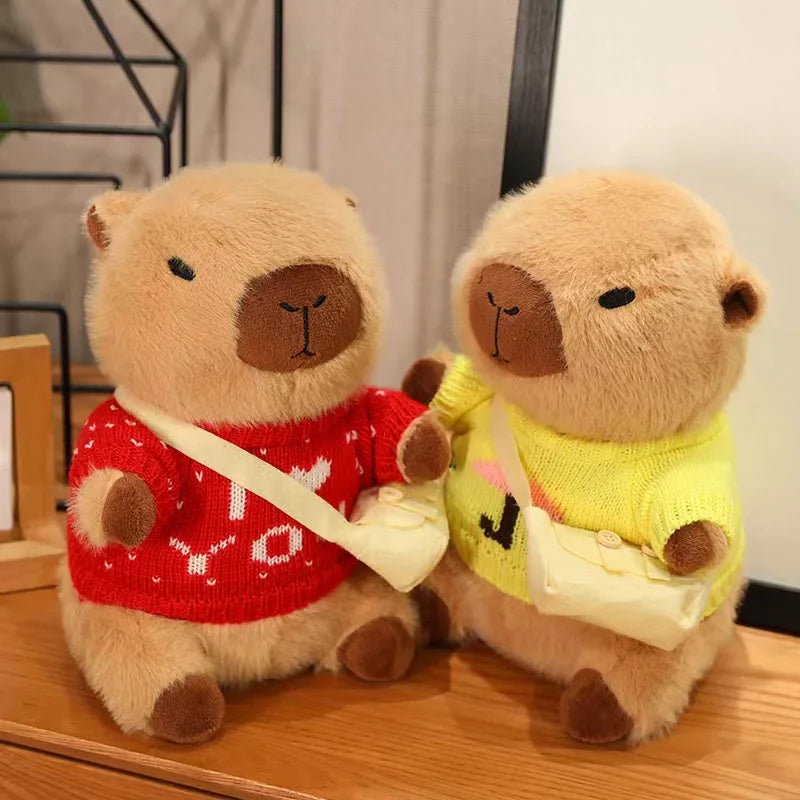 23cm Cute Capybara Wearing Sweater Doll Plush Toy Pillow Soft Filling Home Decoration Accompanying Dolls Children Girls Gifts