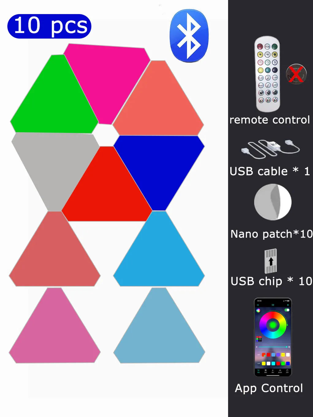 LED Triangle Quantum Light APP Controls RGB Wall Lights Pickup Rhythm Background Lights Computer Games Bedroom Decorations