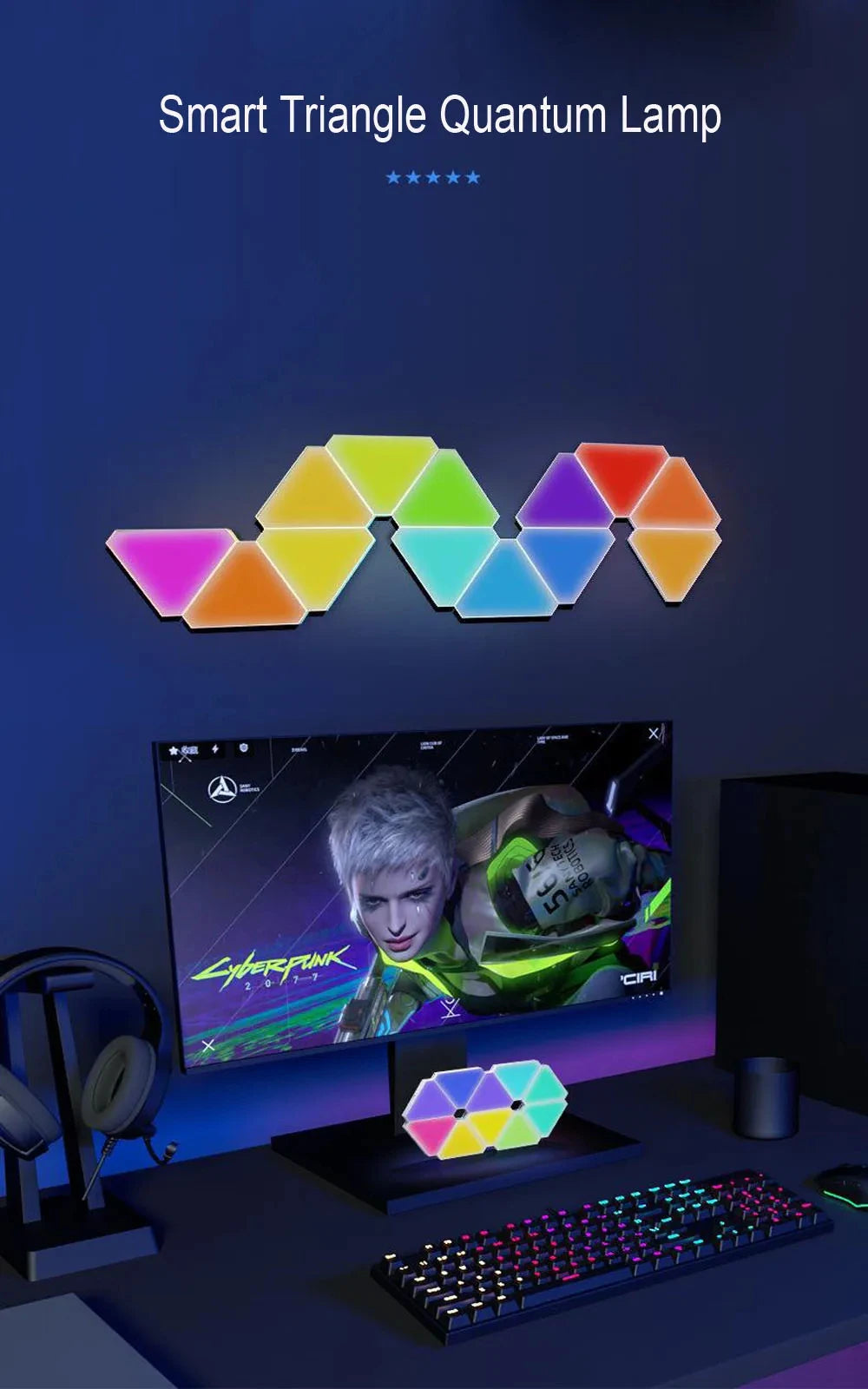 LED Triangle Quantum Light APP Controls RGB Wall Lights Pickup Rhythm Background Lights Computer Games Bedroom Decorations