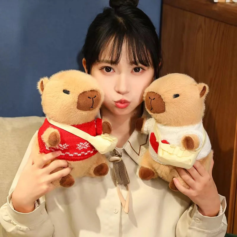 23cm Cute Capybara Wearing Sweater Doll Plush Toy Pillow Soft Filling Home Decoration Accompanying Dolls Children Girls Gifts