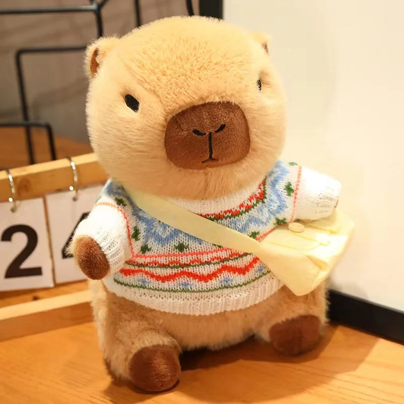 23cm Cute Capybara Wearing Sweater Doll Plush Toy Pillow Soft Filling Home Decoration Accompanying Dolls Children Girls Gifts