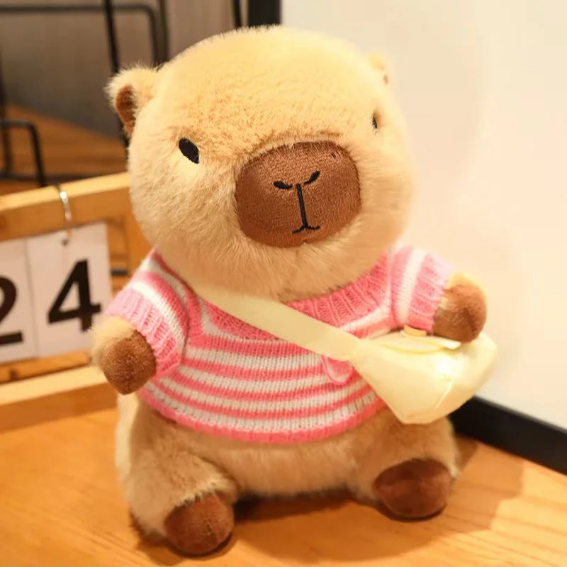 23cm Cute Capybara Wearing Sweater Doll Plush Toy Pillow Soft Filling Home Decoration Accompanying Dolls Children Girls Gifts