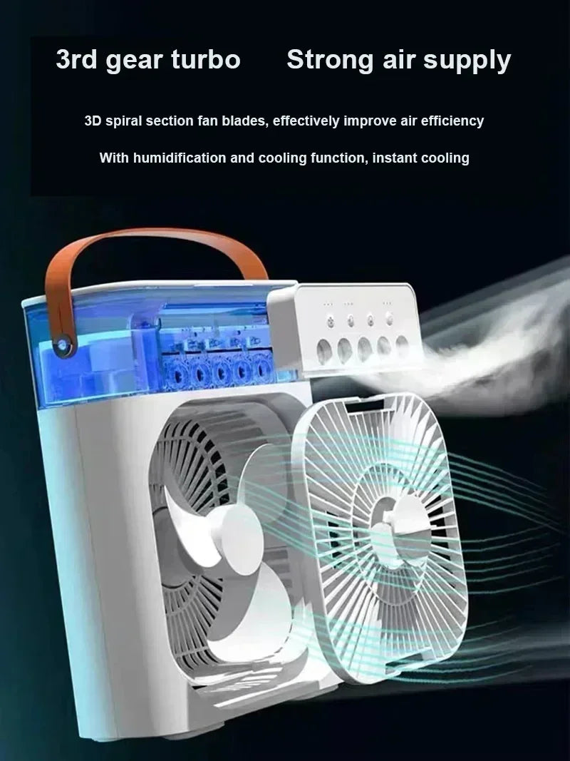 New 3 In 1 Fan AIr Conditioner Household Mini Air Cooler LED Night Light Portable Humidifier Air Adjustment Fan Office Home Fan