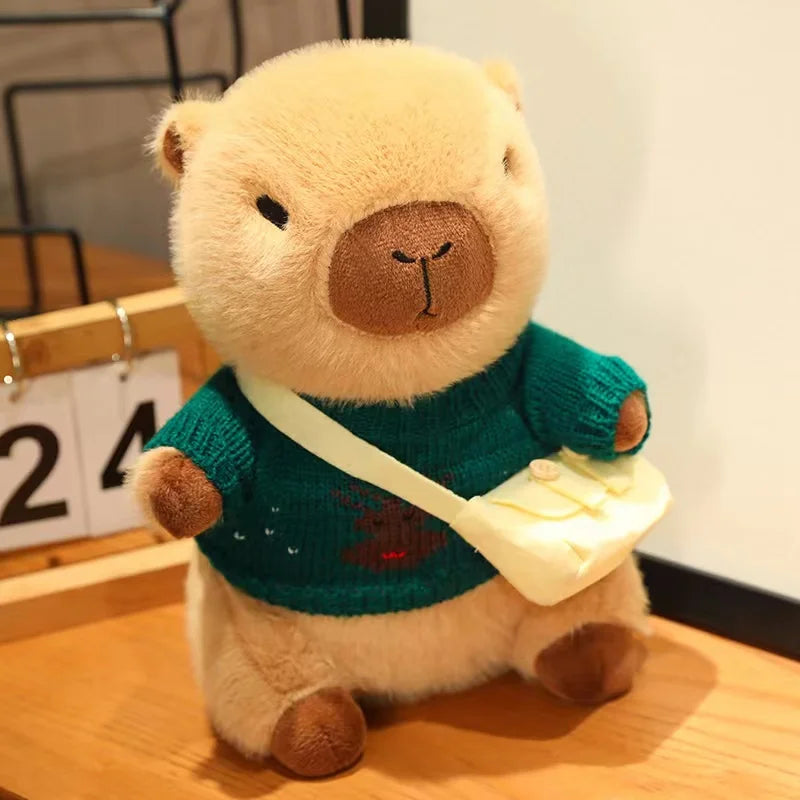 23cm Cute Capybara Wearing Sweater Doll Plush Toy Pillow Soft Filling Home Decoration Accompanying Dolls Children Girls Gifts