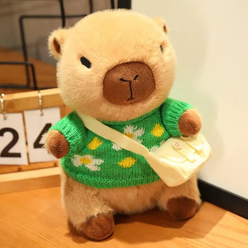 23cm Cute Capybara Wearing Sweater Doll Plush Toy Pillow Soft Filling Home Decoration Accompanying Dolls Children Girls Gifts