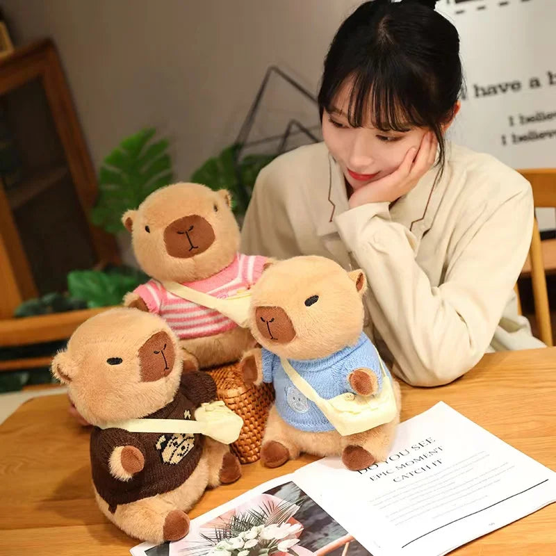 23cm Cute Capybara Wearing Sweater Doll Plush Toy Pillow Soft Filling Home Decoration Accompanying Dolls Children Girls Gifts