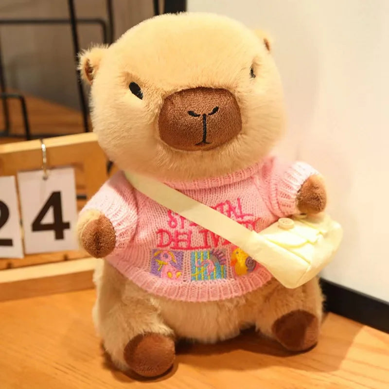 23cm Cute Capybara Wearing Sweater Doll Plush Toy Pillow Soft Filling Home Decoration Accompanying Dolls Children Girls Gifts