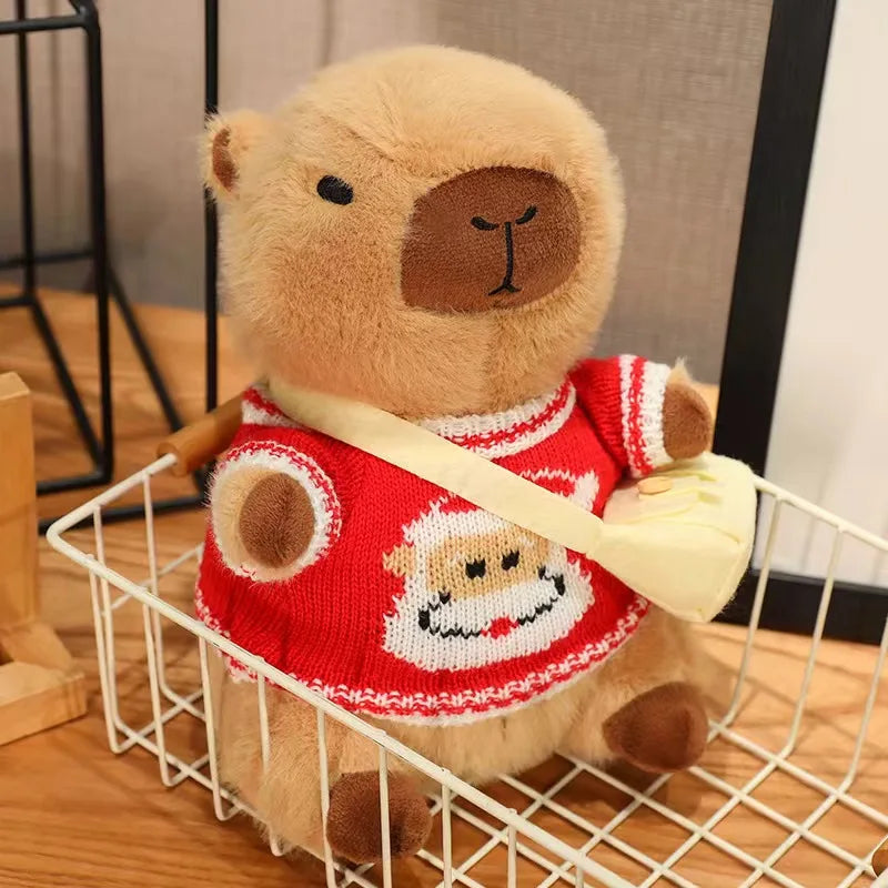 23cm Cute Capybara Wearing Sweater Doll Plush Toy Pillow Soft Filling Home Decoration Accompanying Dolls Children Girls Gifts