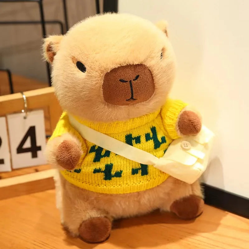 23cm Cute Capybara Wearing Sweater Doll Plush Toy Pillow Soft Filling Home Decoration Accompanying Dolls Children Girls Gifts