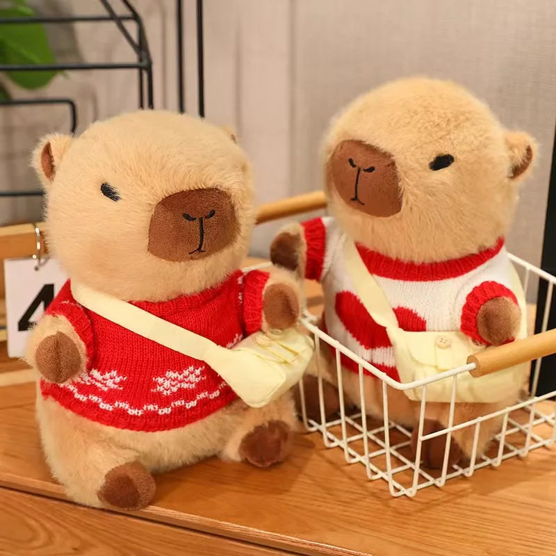 23cm Cute Capybara Wearing Sweater Doll Plush Toy Pillow Soft Filling Home Decoration Accompanying Dolls Children Girls Gifts