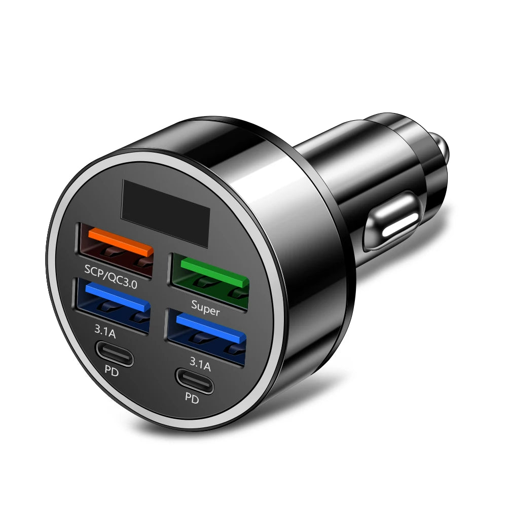 100W 6 Ports Car Charger Fast Charging PD QC3.0 USB C Car Phone Charger Type C Adapter in Car For iPhone Samsung Huawei Xiaomi