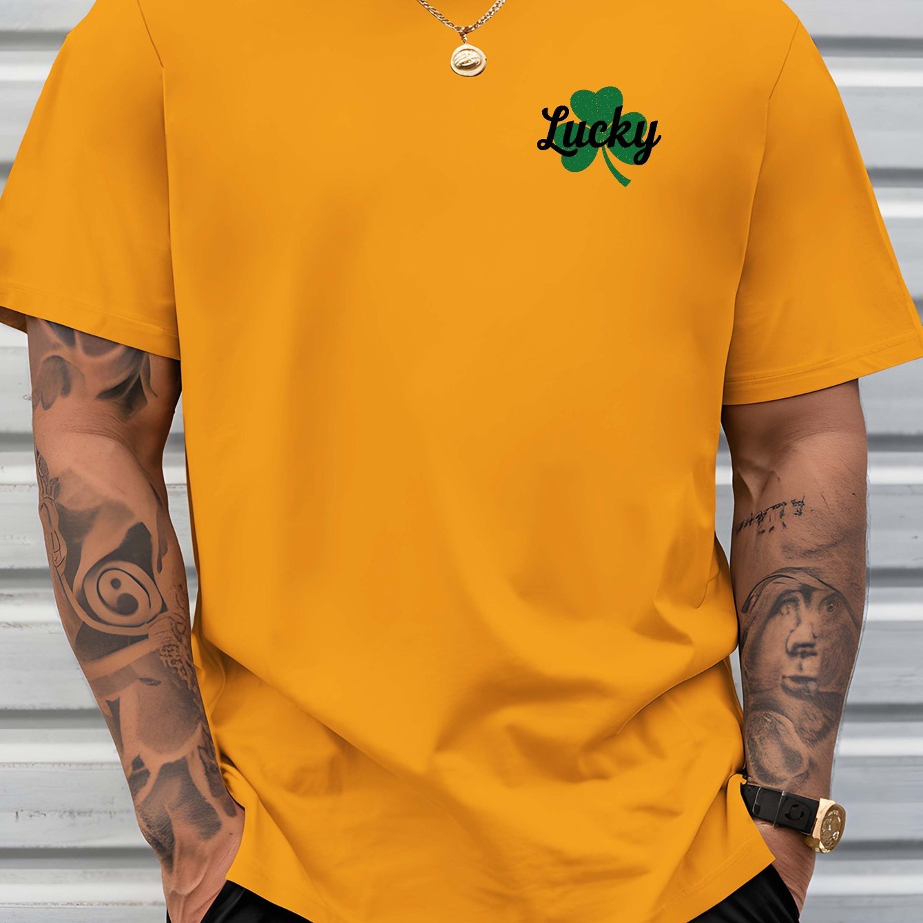 Men's Lucky Shamrock St. Patrick's Day T-Shirt - Navy Blue Short-Sleeve Crewneck, Breathable Polyester Blend, Casual Summer Top with Four-Leaf Clover Design