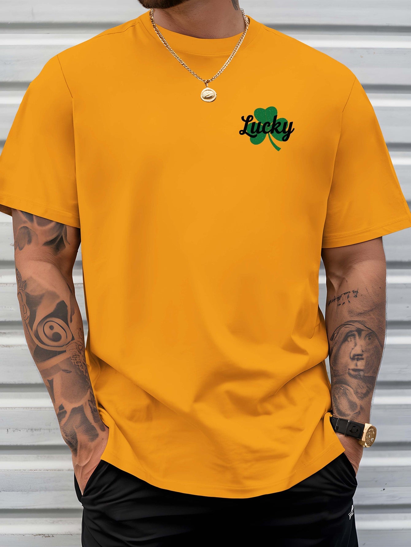 Men's Lucky Shamrock St. Patrick's Day T-Shirt - Navy Blue Short-Sleeve Crewneck, Breathable Polyester Blend, Casual Summer Top with Four-Leaf Clover Design