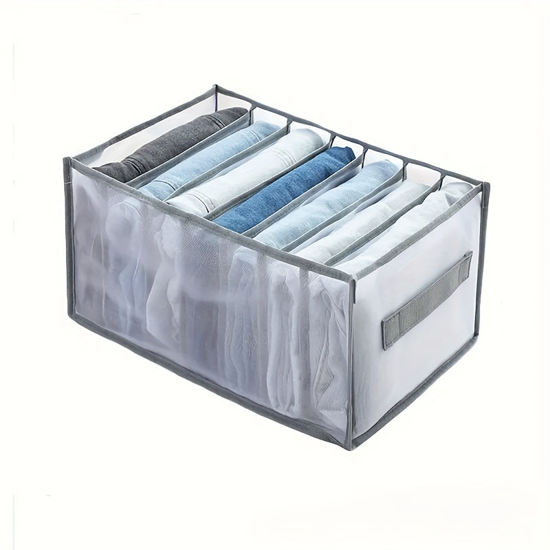 Space-Saving 7-Compartment Fabric Organizer with Handle - Washable Drawer Divider for Jeans, T-Shirts & Folded Apparel Storage